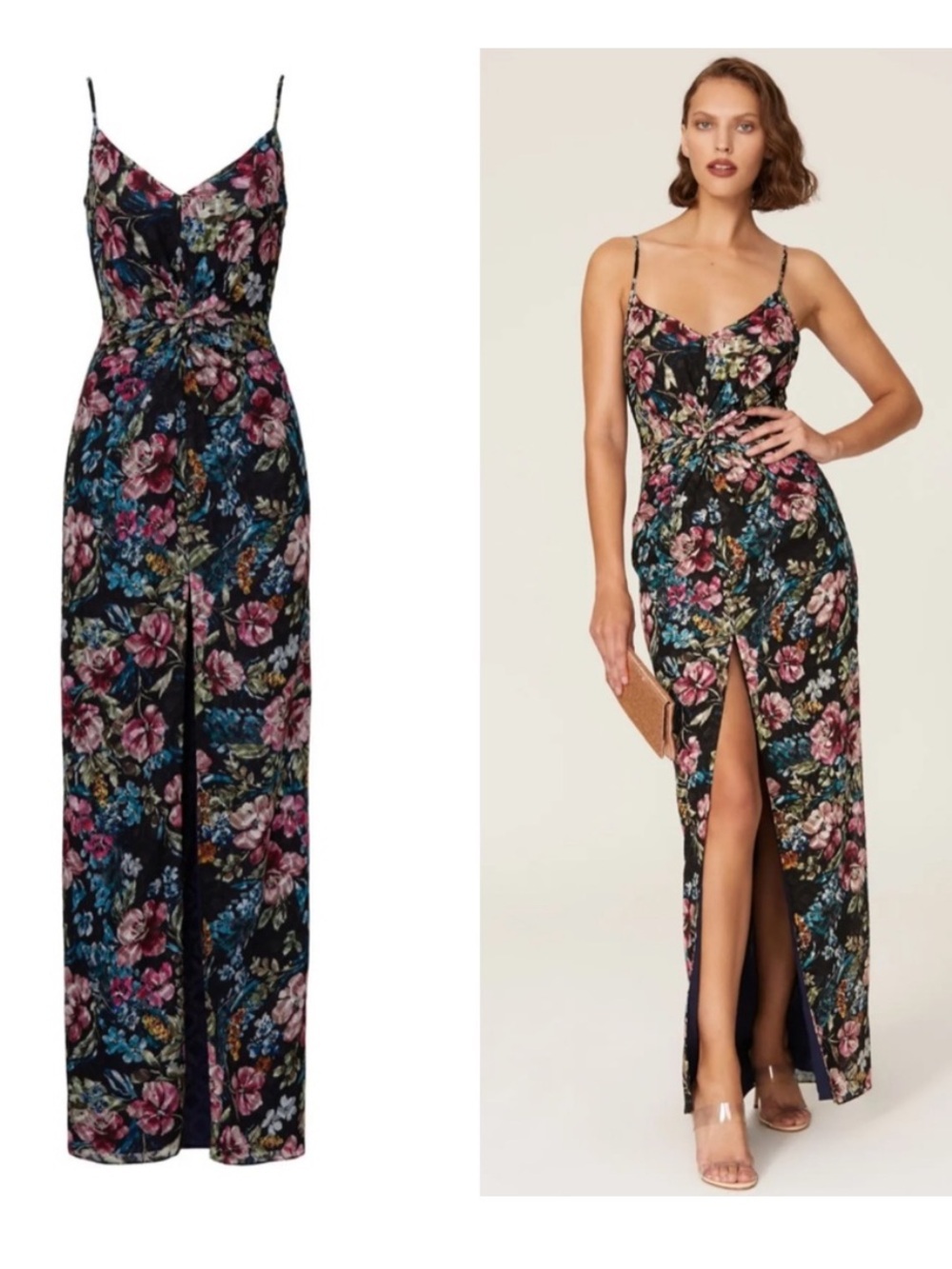 Amanda Uprichard Ellie Black Floral Maxi Gown Dress Multicolor Blossoms Small